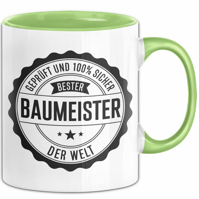 Bauarbeiter Tasse Geschenk 100% Bester Bauleiter Handwerker Geschenkidee Lustig Grün Trendation