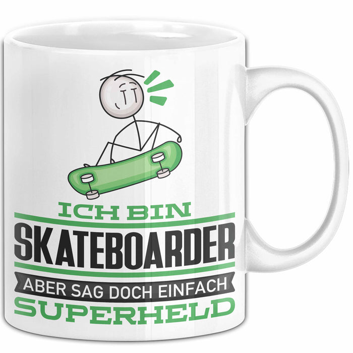 Skateboarder Geschenk Tasse Ich Bin Skateboarder Aber Sag Doch Einfach Superheld Lustige Geschenkdiee für Skateboarder Kaffee-Becher Weiß Trendation