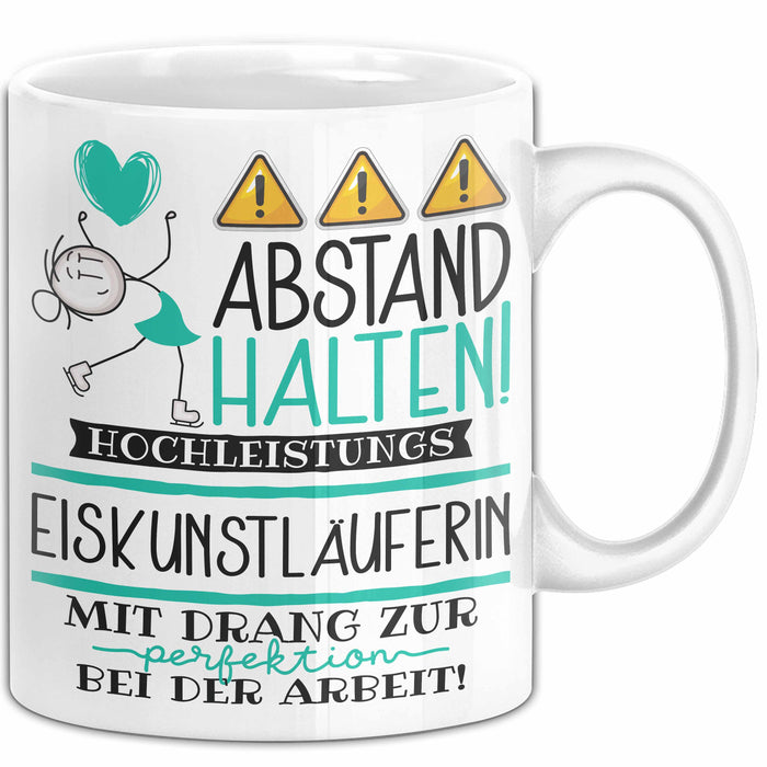 Eiskunstläuferin Tasse Geschenk Lustig Abstand Halten Hochleistungs-Eiskunstläuferin Mit Drang Zur Perfektion Bei Der Arbeit Weiß Trendation