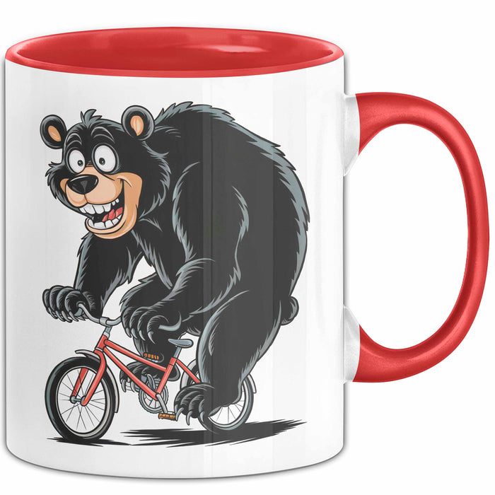 Bär Auf Fahrrad Tasse Geschenk Lustige Geschenkidee Spruch Rot Trendation