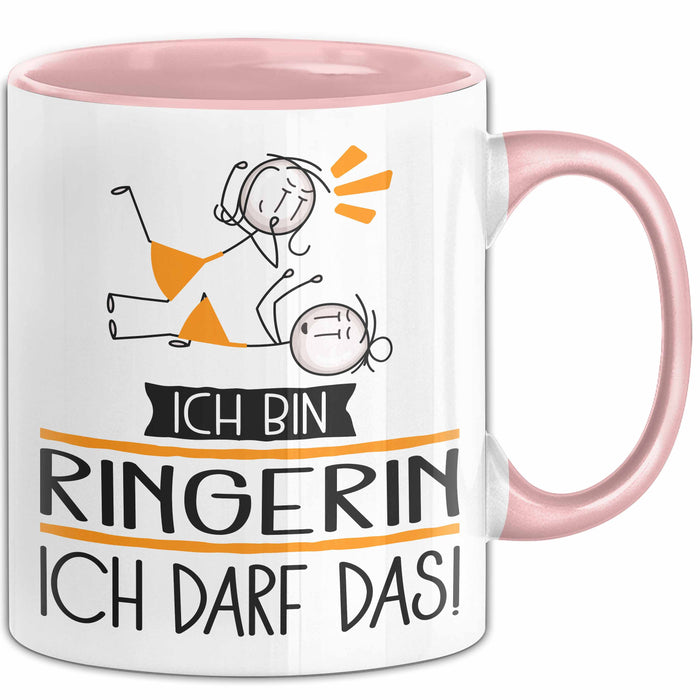 Geschenk für Ringerin Tasse Lustige Geschenkidee Geburtstag Ich Bin Ringerin Ich Darf Das Rosa Trendation