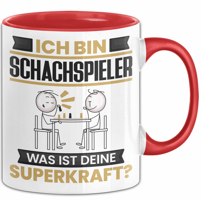 Schachspieler Tasse Geschenk für Schachspieler Geburtstag Lustiger Spruch Kaffee-Becher Was Ist Deine Superkraft Rot Trendation