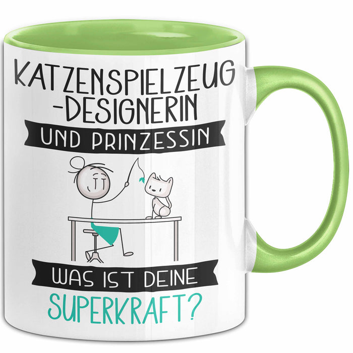 Katzenspielzeug-Designerin Und Prinzessin Tasse Geschenk Für Eine Katzenspielzeug-Designerin Geburtstag Was Ist Deine Superkraft Grün Trendation