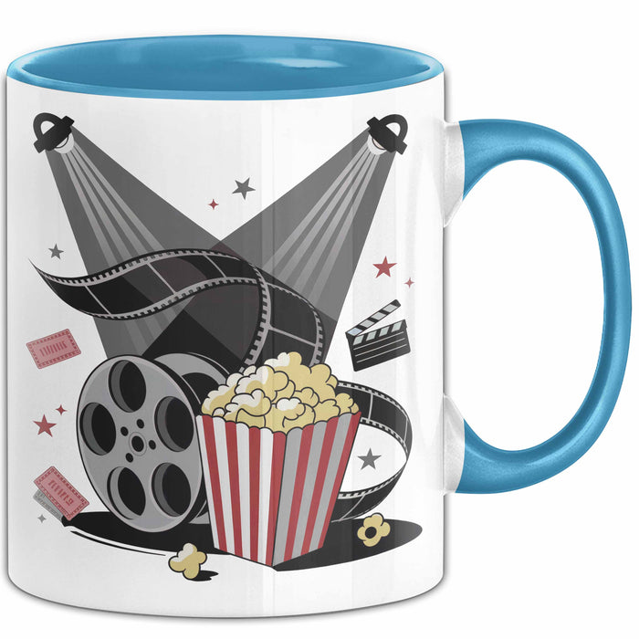 Filmfan Tasse Geschenkidee für Kinoliebhaber Lustiger Spruch Blau Trendation