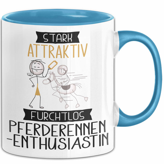 Pferderennen-Enthusiastin Tasse Geschenk Becher Stark Attraktiv Furchtlos Pferderennen-Enthusiastin Lustige Geschenkidee Blau Trendation