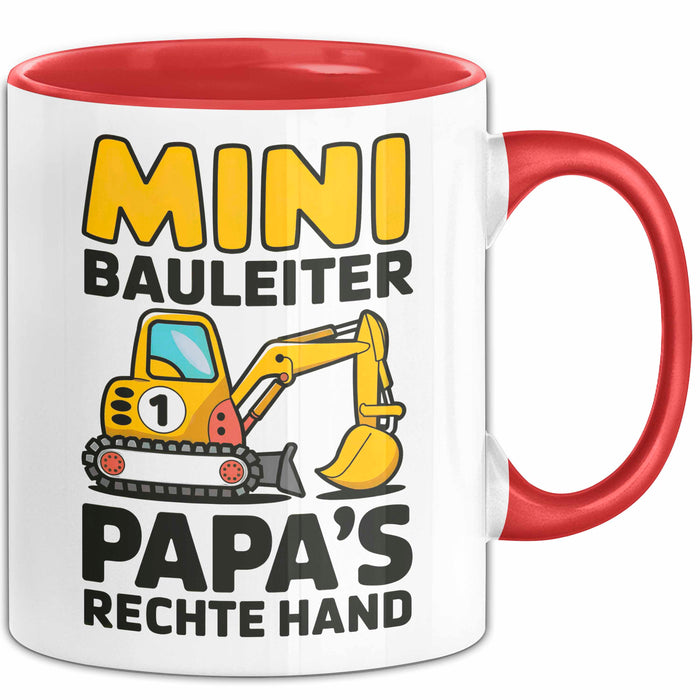 Bauleiter Bauunternehmer Tasse Geschenk Lustige Geschenkidee Spruch Mini Bauleiter Papa's Rechte Hand Rot Trendation