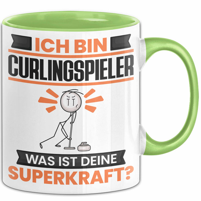 Curlingspieler Tasse Geschenk für Curlingspieler Geburtstag Lustiger Spruch Kaffee-Becher Was Ist Deine Superkraft Grün Trendation