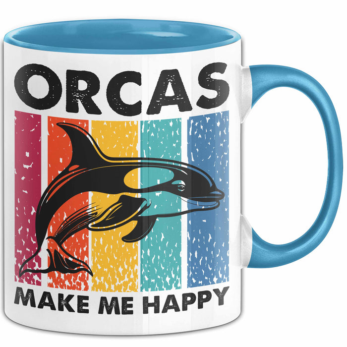 Orcas Tasse Geschenk Wale Wal Liebhaber Geschenkidee Retro Becher Blau Trendation