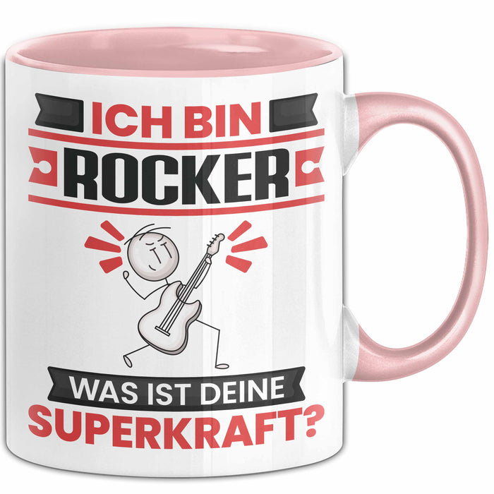 Rocker Tasse Geschenk für Rocker Geburtstag Lustiger Spruch Kaffee-Becher Was Ist Deine Superkraft Rosa Trendation