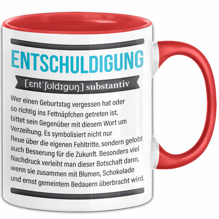 Entschuldigung Geschenk Tasse Es Tut Mir Leid Geburtstag Vergessen Nachträgliches Geschenk Becher Rot Trendation