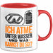 Taucher Tasse Geschenk Lustige Geschenkidee Spruch Ich Atme Unter Wasser Und Was Kannst Du Rot Trendation