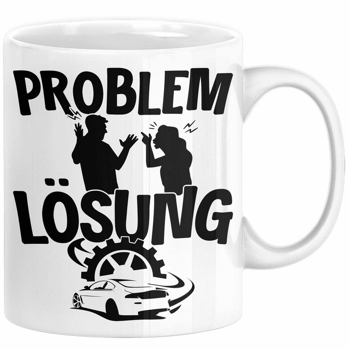 Auto Liebhaber Tasse Geschenk für Driften Männer Geschenkidee Problem und Lösung Drifter Weiß Trendation