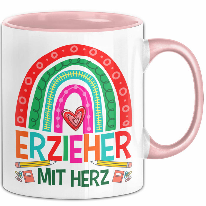 Erzieher Mit Herz Tasse Lustiges Geschenk Für Kindergarten Erzieher Mann Rosa Trendation