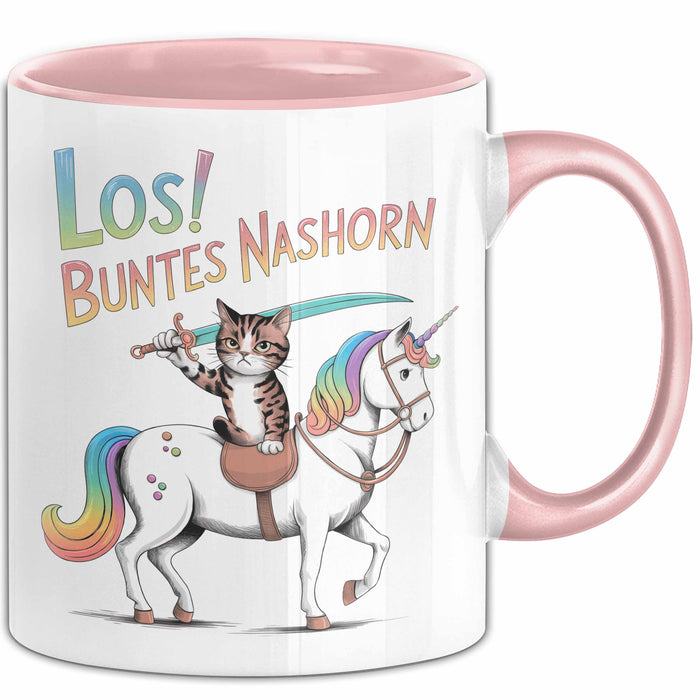 Sarkastische Katze Pferd Tasse Geschenk Buntes Nashorn Rosa Trendation