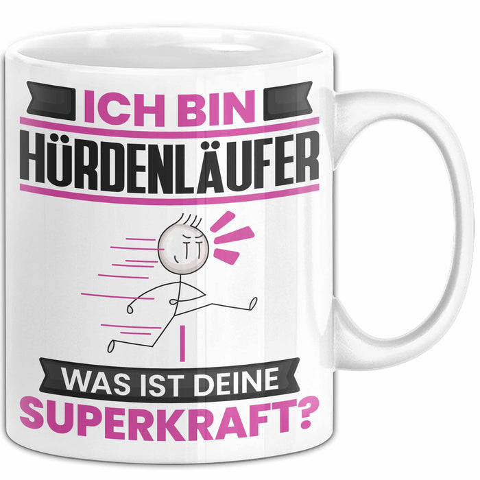 Hürdenläufer Tasse Geschenk für Hürdenläufer Geburtstag Lustiger Spruch Kaffee-Becher Was Ist Deine Superkraft Weiß Trendation