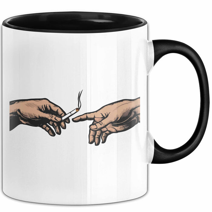 Raucher Tasse Geschenk Erschaffung Von Adam Kunst Geschenkidee 2 Hände Finger Joint Kiffer Schwarz Trendation