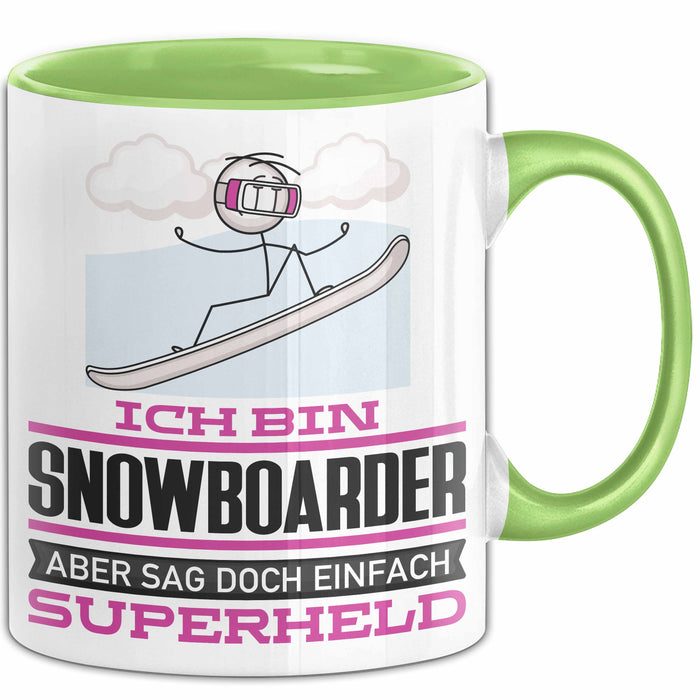 Snowboarder Geschenk Tasse Ich Bin Snowboarder Aber Sag Doch Einfach Superheld Lustige Geschenkdiee für Snowboarder Kaffee-Becher Grün Trendation