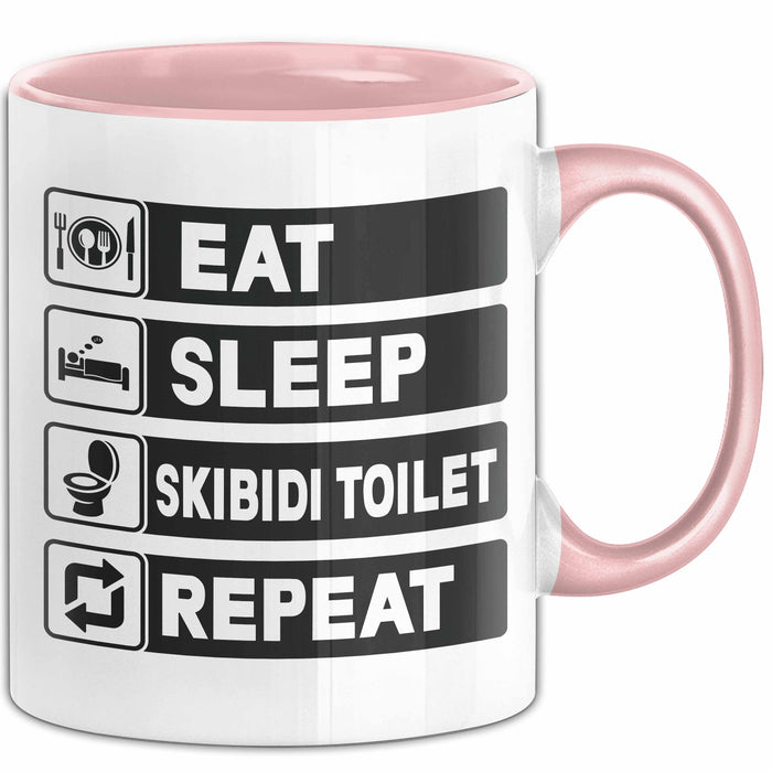 Skibidi Toilet Tasse Geschenk Meme Eat Sleet Repeat Becher Geschenkdiee Rosa Trendation