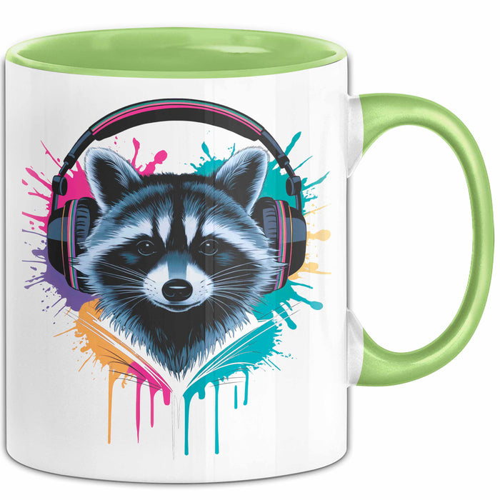 Waschbär Tierliebhaber Musik Kopfhörer Tasse Geschenk Lustige Geschenkidee Spruch Grün Trendation