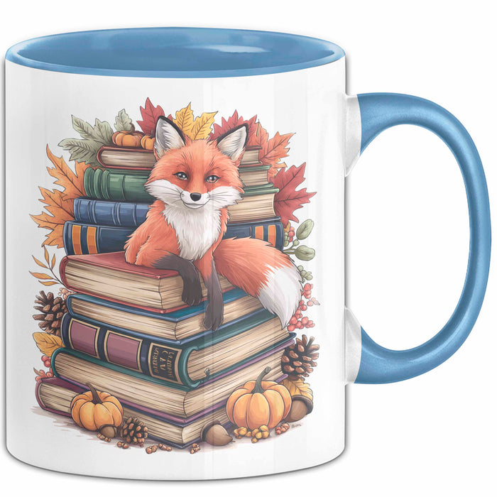 Fuchs Tierliebhaber Tasse Geschenk Lustige Geschenkidee Spruch Ästhetischer Fuchs Mit Buchlesung Blau Trendation