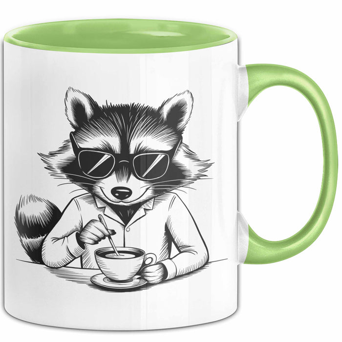 Waschbär Tierliebhaber Kaffee Tasse Geschenk Lustige Geschenkidee Spruch Grün Trendation
