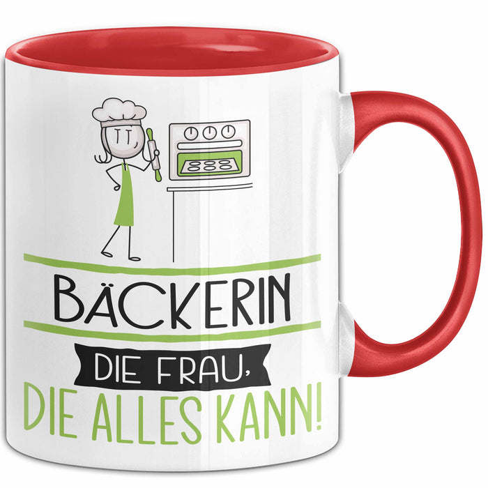 Bäckerin Geschenk Tasse Becher Die Frau Die Allen Kann Geschenkidee für eine Bäckerin Lustig Rot Trendation