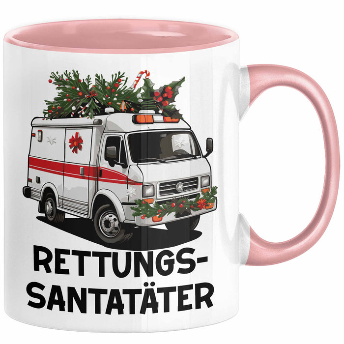 Rettungssanitäter Tasse Geschenk Rettungssantatäter Spruch Notarzt Geschenkidee Kaffee-Becher Rosa Trendation