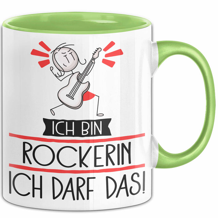 Geschenk für Rockerin Tasse Lustige Geschenkidee Geburtstag Ich Bin Rockerin Ich Darf Das Grün Trendation