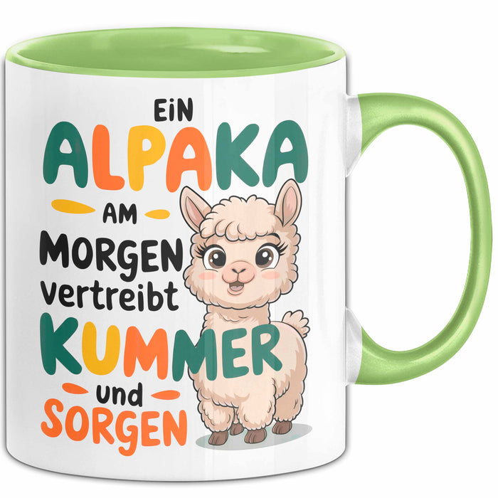 Alpaka Liebhaber Tasse Geschenkidee Alpaka Am Morgen Tierfan Grün Trendation