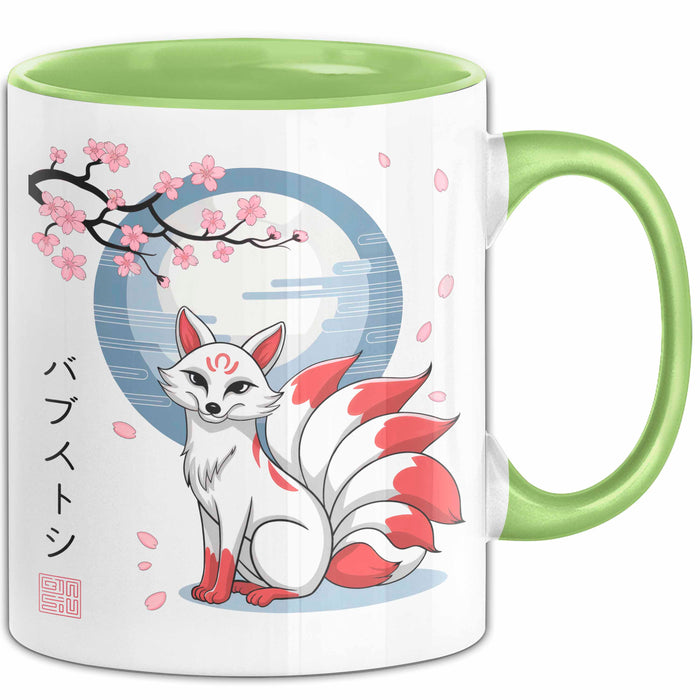 Fuchs Tierliebhaber Tasse Geschenk Lustige Geschenkidee Spruch Japanischer Kitsune Fuchs Grün Trendation
