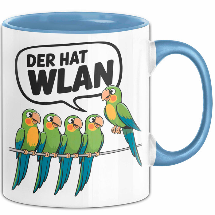 Papageien Garten Vögel Tasse Geschenk Lustige Geschenkidee Spruch Der Hat WLAN Blau Trendation