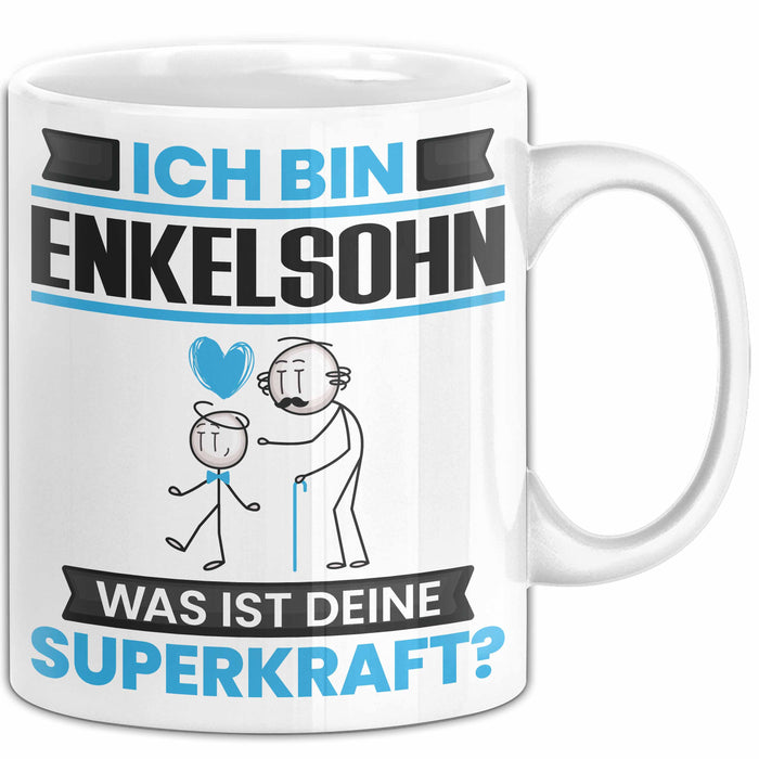 Enkelsohn Tasse Geschenk für Enkelsohn Geburtstag Lustiger Spruch Kaffee-Becher Was Ist Deine Superkraft Weiß Trendation