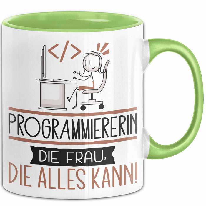 Programmiererin Geschenk Tasse Becher Die Frau Die Allen Kann Geschenkidee für eine Programmiererin Lustig Grün Trendation