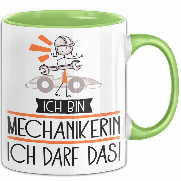 Geschenk für Mechanikerin Tasse Lustige Geschenkidee Geburtstag Ich Bin Mechanikerin Ich Darf Das Grün Trendation