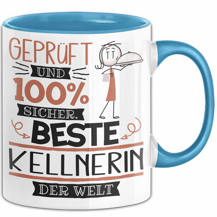 Beste Kellnerin Der Welt Tasse Geschenk für Eine Kellnerin Geprüft Und Sicher Geschenkidee Geburtstag Weihnachten Blau Trendation