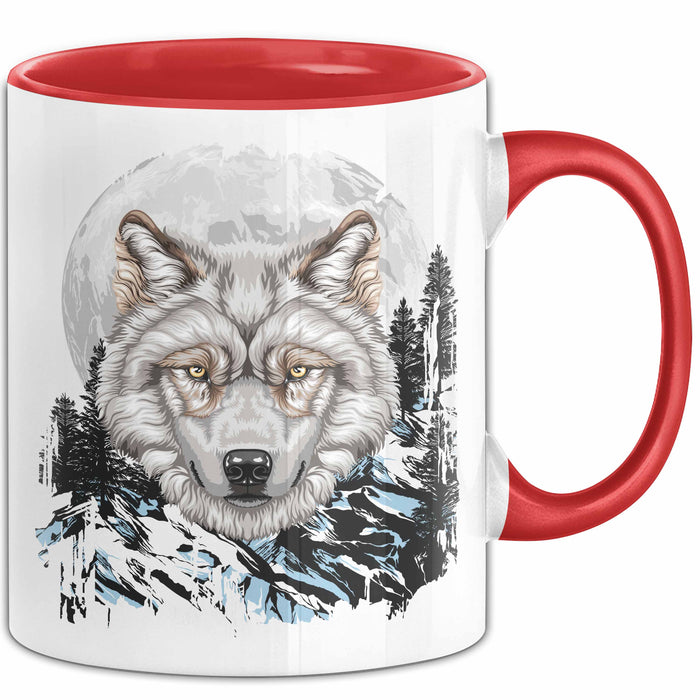 Wolf Tasse Geschenk Abstrakt Wölfe Mondlandschaft Geschenkidee Rot Trendation