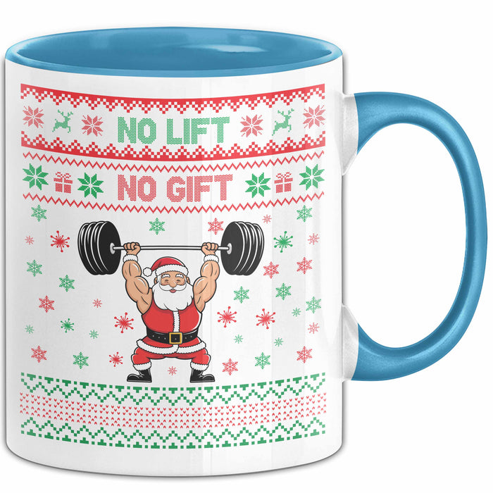 Lifter No Lift No Gift Tasse Geschenkidee Gym Bodybuilder Fitness Weihnachten Geschenkideen Becher Blau Trendation