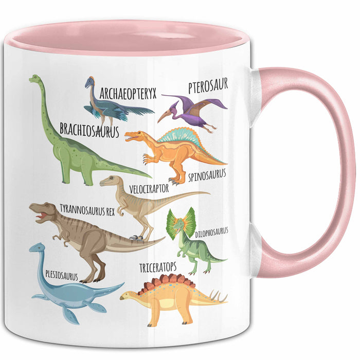 Dino Tasse Geschenk Dinosaurier Geschenkidee Jungs Dino-Fans T-Rex Arten Von Dinosaurieren Kakao Becher Becher Rosa Trendation