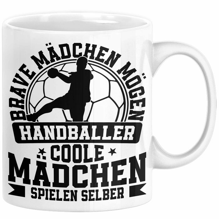 Mädchen Handball-Spielerin Tasse Geschenk Spruch Echte Mädchen Spielen Handball Geschenkidee Frauen Brave Mädchen Mögen Handballer Weiß Trendation