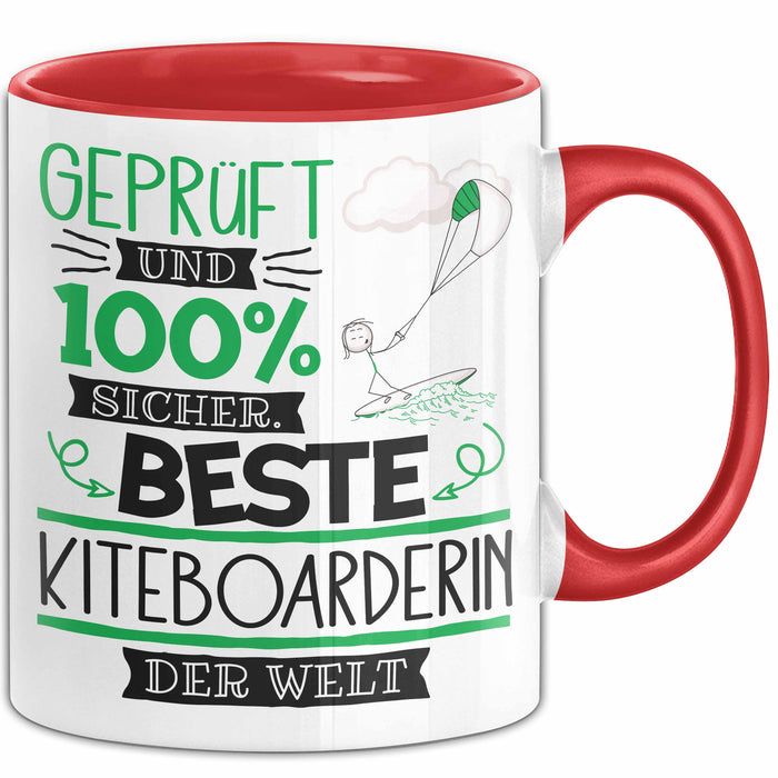Beste Kiteboarderin Der Welt Tasse Geschenk für Eine Kiteboarderin Geprüft Und Sicher Geschenkidee Geburtstag Weihnachten Rot Trendation