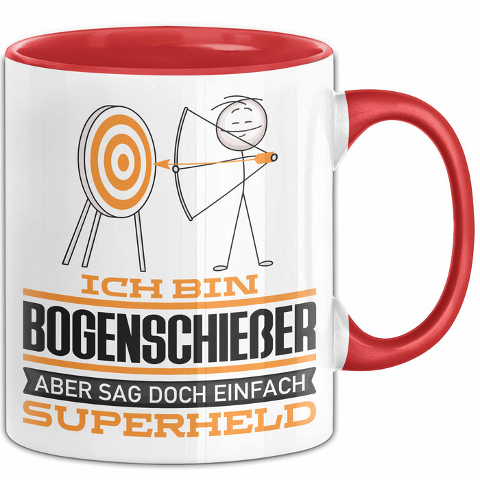 Bogenschießer Geschenk Tasse Ich Bin Bogenschießer Aber Sag Doch Einfach Superheld Lustige Geschenkdiee für Bogenschießer Kaffee-Becher Rot Trendation