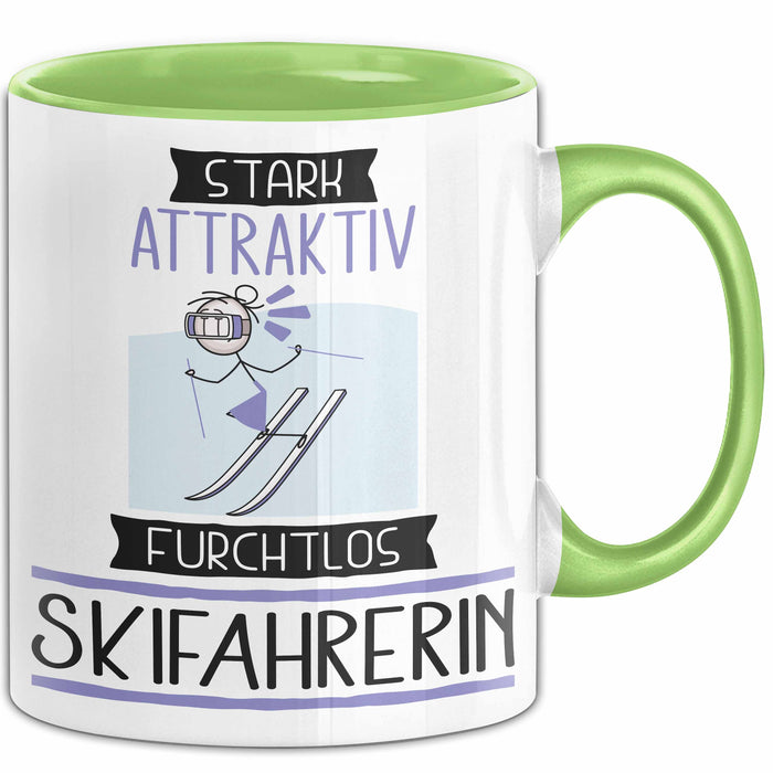 Skifahrerin Tasse Geschenk Becher Stark Attraktiv Furchtlos Skifahrerin Lustige Geschenkidee Grün Trendation