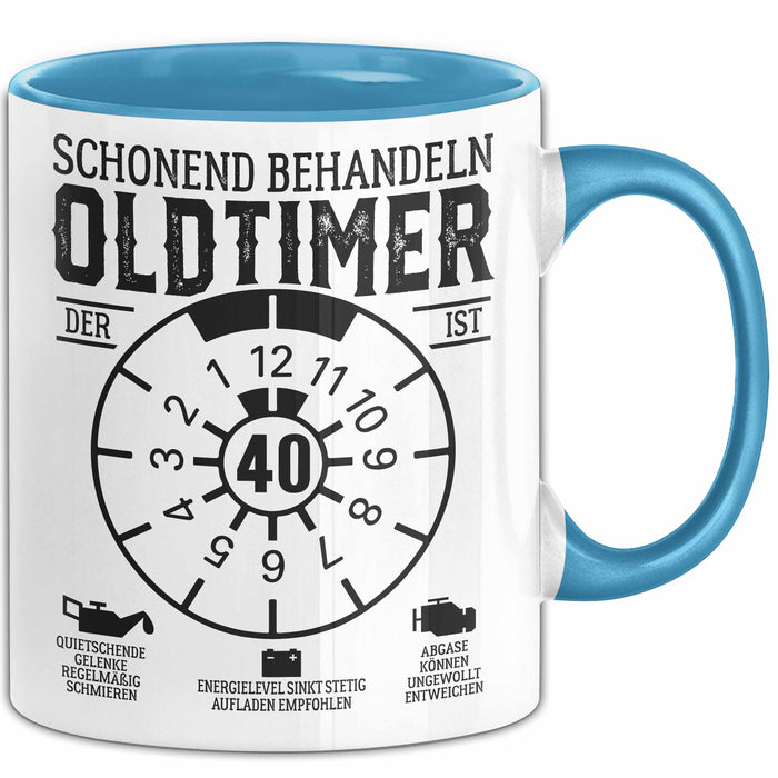 40. Geburtstag Tasse Geschenk Schonend Behandeln Oldtimer Der Ist 40 Geschenkidee Kaffee-Becher Blau Trendation