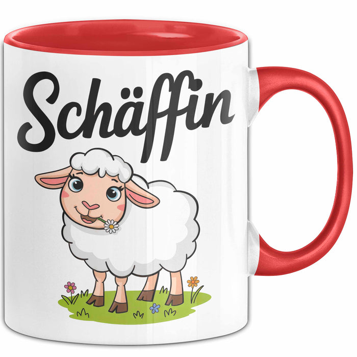 Schaf Tier Bauer Tasse Becher Geschenk Lustige Geschenkidee Spruch Schäffin Rot Trendation