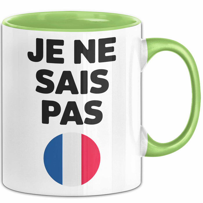 Französischlehrer Schüler Unterricht Tasse Geschenk Lustige Geschenkidee Spruch Je Ne Sais Pas Grün Trendation