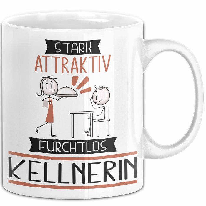 Kellnerin Tasse Geschenk Becher Stark Attraktiv Furchtlos Kellnerin Lustige Geschenkidee Weiß Trendation