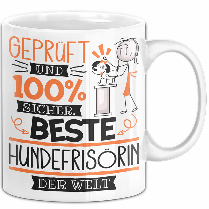 Beste Hundefrisörin Der Welt Tasse Geschenk für Eine Hundefrisörin Geprüft Und Sicher Geschenkidee Geburtstag Weihnachten Weiß Trendation