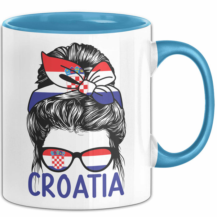 Croatia Tasse Geschenk Für Kroatische Frau Heimat Kroatien Kaffee-Becher Geschenkidee Blau Trendation