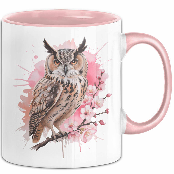 Eule Tierliebhaber Tasse Geschenk Lustige Geschenkidee Spruch Eule Kirschblüte Rosa Trendation
