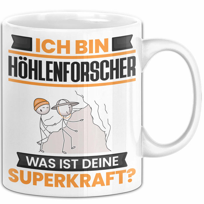 Höhlenforscher Tasse Geschenk für Höhlenforscher Geburtstag Lustiger Spruch Kaffee-Becher Was Ist Deine Superkraft Weiß Trendation